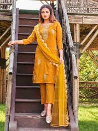 Kurta màu vàng mù tạt có khăn voan Dupatta