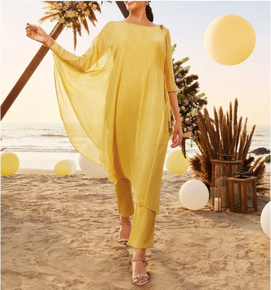 Áo kurta bất đối xứng có áo trong và quần dài